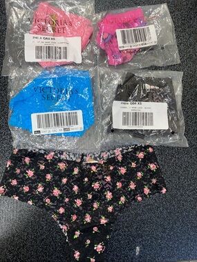 Victoria's Secret Black Floral pink blue mesh Lace Panties thong xs women